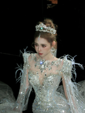 Elegant Glittering Silvery Beaded Sequined Design Mermaid Wedding Dress Prom Dress Evening Dress HZ1024
