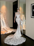 Elegant Glittering Beaded Sequined Applique Sweetheart Design Mermaid Wedding Dress Prom Dress Evening Dress HZ1024