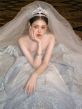 Gorgeous Shiny Beaded Sequined Sweetheart Design A-Line Wedding Dress Ball Gown Prom Dress Evening Dress HZ1024