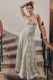 Vintage Floral Jacquard Spaghetti Strap Design Prom Dress Evening Dress HZ1024