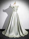Light Green Long A-Line Princess Dress, Beautiful Off the Shoulder Evening Prom Dress HZ1024