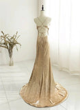 Champagne Sequins Long Prom Dress, Sequins Champagne Formal Dress HZ1024