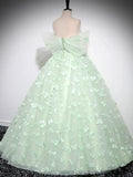 Green Tulle Floor Length Formal Dress, Beautiful A-Line Off the Shoulder Evening Dress HZ1024