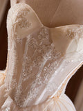 Champagne Strapless Tulle Sequins Short Prom Dress, Lovely Sweetheart Homecoming Party Dress HZ1024