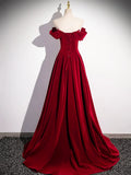 Burgundy Velvet Sequins Long Prom Dress, Elegant Off the Shoulder A-Line Formal Dress HZ1024