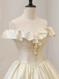 Champagne Off the Shoulder Floor Length Prom Dress, Elegant A-Line Evening Party Dress HZ1024