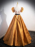 Unique V-Neck Beaded Floor Length Prom Dress, Beautiful A-Line Short Sleeve Party Dress HZ1024