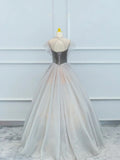 Lovely Velvet and Tulle Floor Length Prom Dress, Gray A-Line Formal Evening Dress HZ1024
