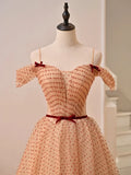 Cute Tulle Floor Length Prom Dress, Off the Shoulder Evening Party Dress HZ1024