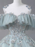 Beautiful Tulle Sequins Long Formal Dresses, A-Line Evening Dresses HZ1024