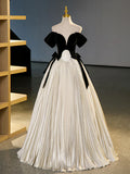Black Velvet Long Prom Dress, Champagne A-Line Formal Dress Evening Dress HZ1024