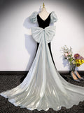 Black Velvet Long Prom Dress, Mermaid Evening Party Dress with Bow HZ1024