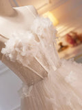 Spaghetti Strap Tulle Champagne Long Prom Dress, Champagne Evening Party Dress HZ1024