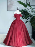 Burgundy Sweetheart Neckline Long Formal Dress, A-Line Strapless Evening Dress HZ1024