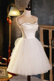 Champagne A-line Strapless Party Dress, Short Homecoming Dress HZ1024