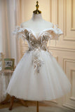 Champagne Lace Short Prom Dress, A-Line Homecoming Party Dress HZ1024