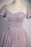 Purple Tulle Sequins Floor Length Prom Dress, A-Line Evening Party Dress HZ1024