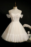 Cute Spaghetti Strap Lace Short Party Dresses, A-Line Evening Dresses HZ1024