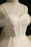 Cute Spaghetti Strap Lace Short Party Dresses, A-Line Evening Dresses HZ1024