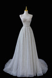 A-Line Straps Tulle Sequins Long Senior Prom Dress HZ1024