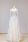 Champagne Tulle Long Prom Dress, Lovely Lace Formal Evening Dress HZ1024