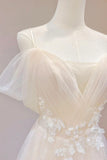 Champagne Tulle Long Prom Dress, Lovely Lace Formal Evening Dress HZ1024