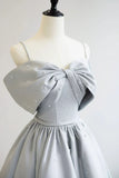 Gray Satin Long A-Line Prom Dress, Off the Shoulder Evening Dress with Pearls HZ1024