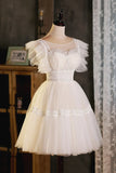 Cute Lace Short A-Line Prom Dress, Champagne Party Dress HZ1024