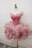 Pink Sweetheart Neck Short Prom Dress, A Line Party Dress with Feather HZ1024