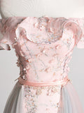 Lovely Tulle Applique Long Prom Dress, A-Line Evening Dress with Detachable Skirt HZ1024