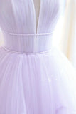 Purple Strapless Tulle Long Formal Gown, Purple A-Line Evening Dress HZ1024
