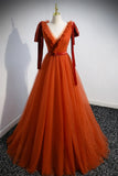 Simple V-Neck Tulle Long Prom Dress, A-Line Formal Evening Dress HZ1024