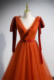 Simple V-Neck Tulle Long Prom Dress, A-Line Formal Evening Dress HZ1024