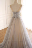 Cute Tulle Sequins Long Prom Dresses, A-Line Evening Dresses HZ1024