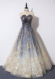 A-Line Strapless Tulle Long Prom Dresses, Cute Evening Party Dresses HZ1024