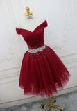 Black Off the Shoulder Short Prom Dress, A-Line Homecoming Dress HZ1024