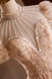 Cute Tulle Flower Tea Length Prom Dress, Beautiful Short Sleeve A-Line Evening Party Dress HZ1024