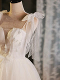 Light Champagne Short Tulle Homecoming Dress, Lovely A-Line Spaghetti Strap Evening Party Dress HZ1024