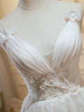 Ivory V-Neck Lace Straps Party Dress, Ivory Knee Length Prom Dress HZ1024