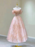 Pink Spaghetti Strap Tulle Lace Short Prom Dress, Cute A-Line Party Dress HZ1024