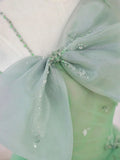 Green Tulle Short Prom Dress, A-Line Evening Dress with Bow HZ1024