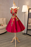 Cute Saitn Lace Short Prom Dresses, A-Line Party Dresses HZ1024