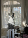 Chic Gray Beading Appliques A-line V-neck Tiered Party Dresses Homecoming Dresses, HZ1024